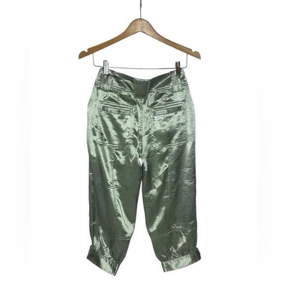 NEW Free People Ryder Pants Metallic Silver Satin Moto Crop Vegan Shiny Green 0 - Picture 5 of 13